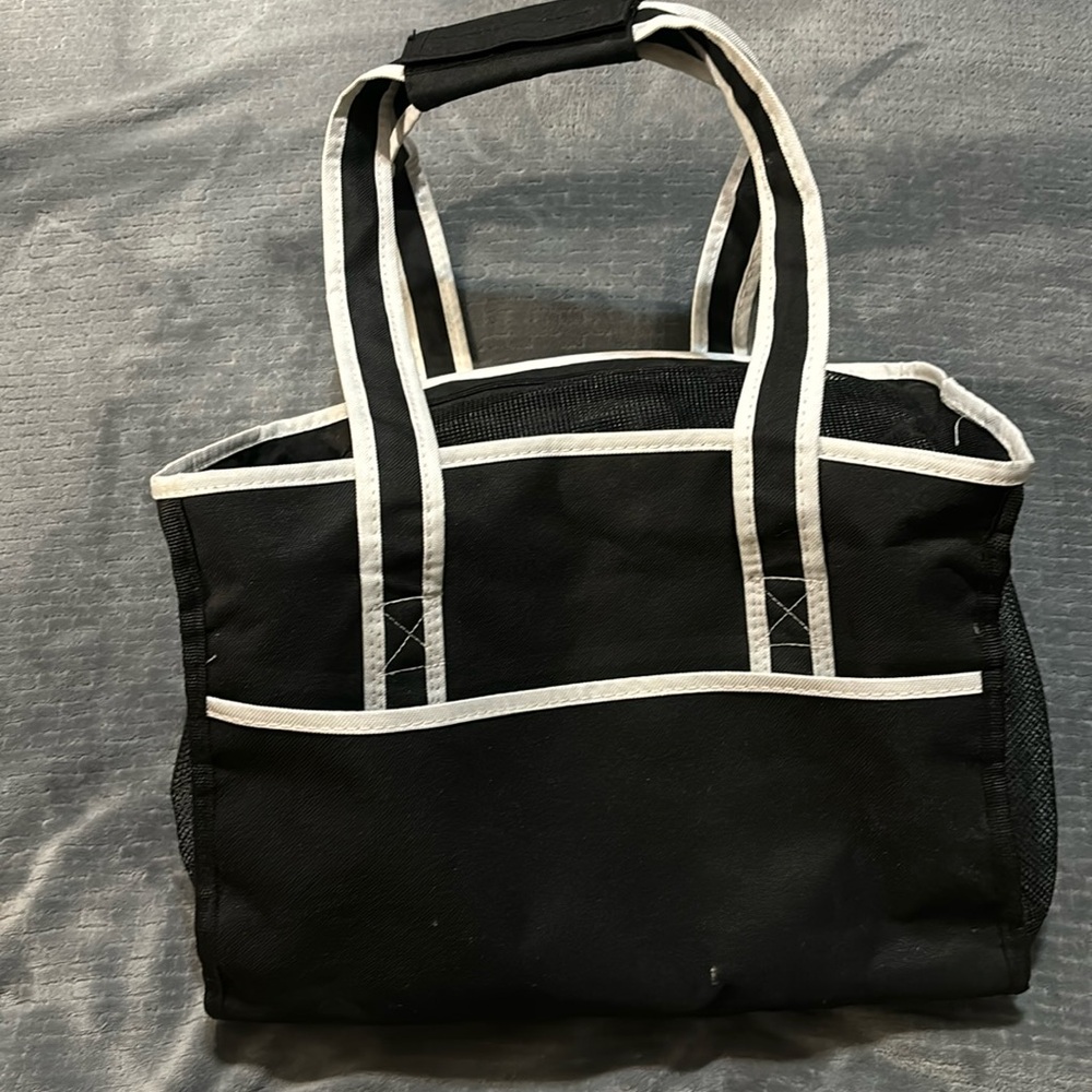Pet Carrier Black & White Canvas Mesh Sides Zip Closure